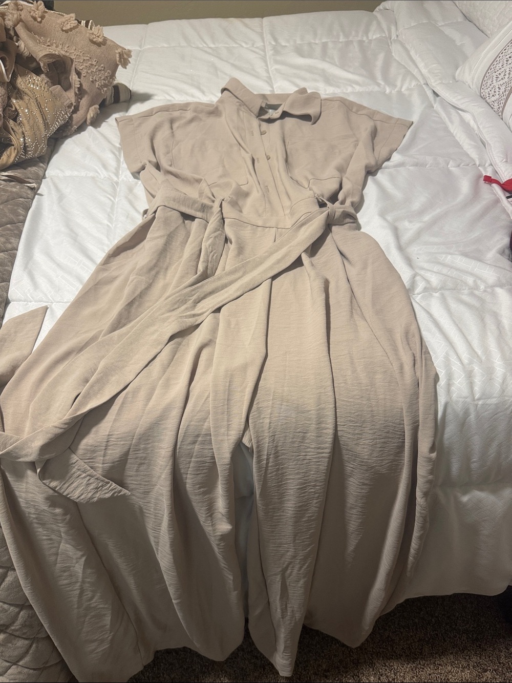 all in motion Beige Tie-Waist Jumpsuit